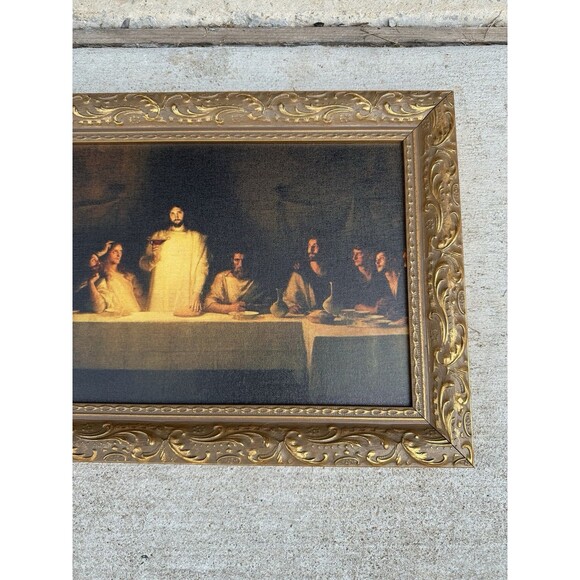 Bouveret Last Supper Framed on Canvas Reprint Wooden Frame 23x13 EUC - Picture 4 of 7